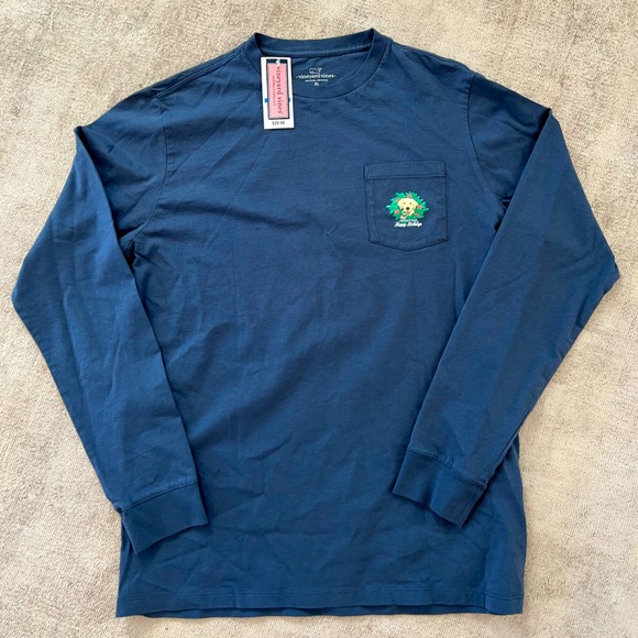 NWT Vineyard Vines Blue Long Sleeve Happy Holidays Size Kids XL - Picture 2 of 3